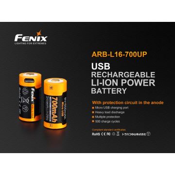 1 buc. baterie reîncărcabilă USB/3,6V 700 mAh Fenix FERCR123ALIIONUP