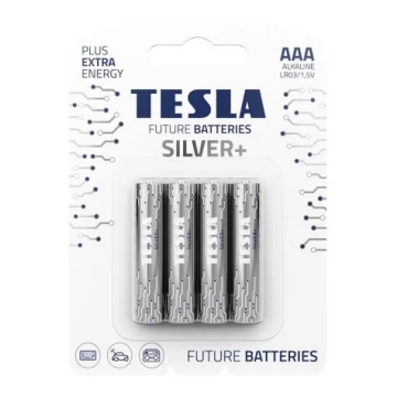 4 baterii alcaline AAA SILVER+ 1,5V Tesla Batteries