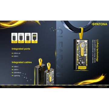 Acumulator extern cu cabluri integrate 20000 mAh Li-Pol PATONA