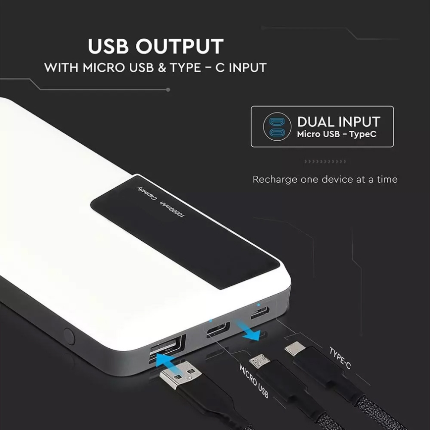 Acumulator extern cu display 10000mAh/3,7V alb