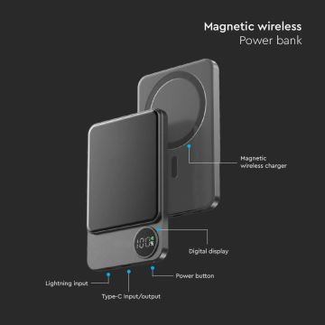 Acumulator extern magnetic cu afișaj Power Delivery 5000mAh/20W/5V negru