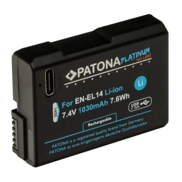 Acumulator PATONA Nikon EN-EL14/EN-EL14A 1030mAh Li-Ion Platinum încărcare USB-C