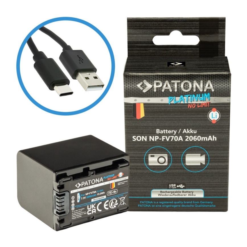 Acumulator PATONA Sony NP-FV70A 2060mAh Li-Ion Platinum încărcare USB-C