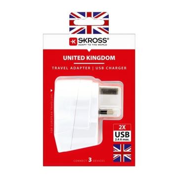 Adaptor de călătorie pentru Regatul Unit 230V + 2x port USB