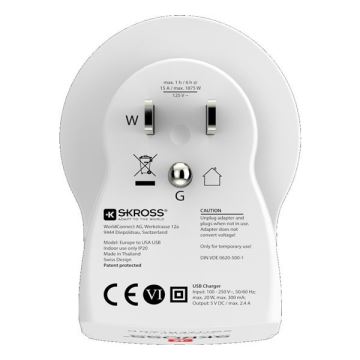 Adaptor de călătorie pentru SUA 230V + 2x port USB