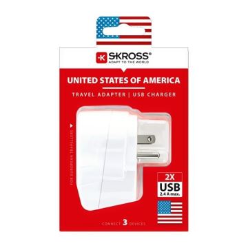 Adaptor de călătorie pentru SUA 230V + 2x port USB