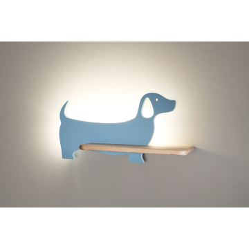 Aplică LED cu raft pentru copii DOG LED/5W/230V albastră/lemn