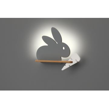 Aplică LED cu raft pentru copii RABBIT LED/4W/230V gri/albă/lemn