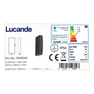Aplică LED de exterior CORDA 2xLED/3W/230V IP54 Lucande