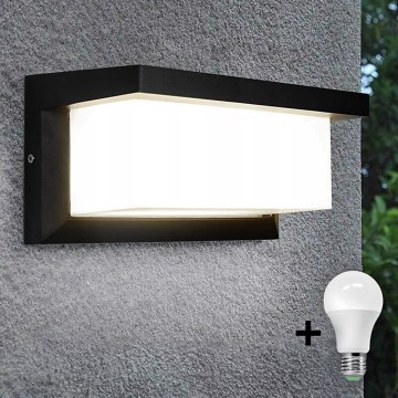 Aplică LED de exterior cu bec și senzor crepuscular NEELY 1xE27/9W/230V IP54 negru