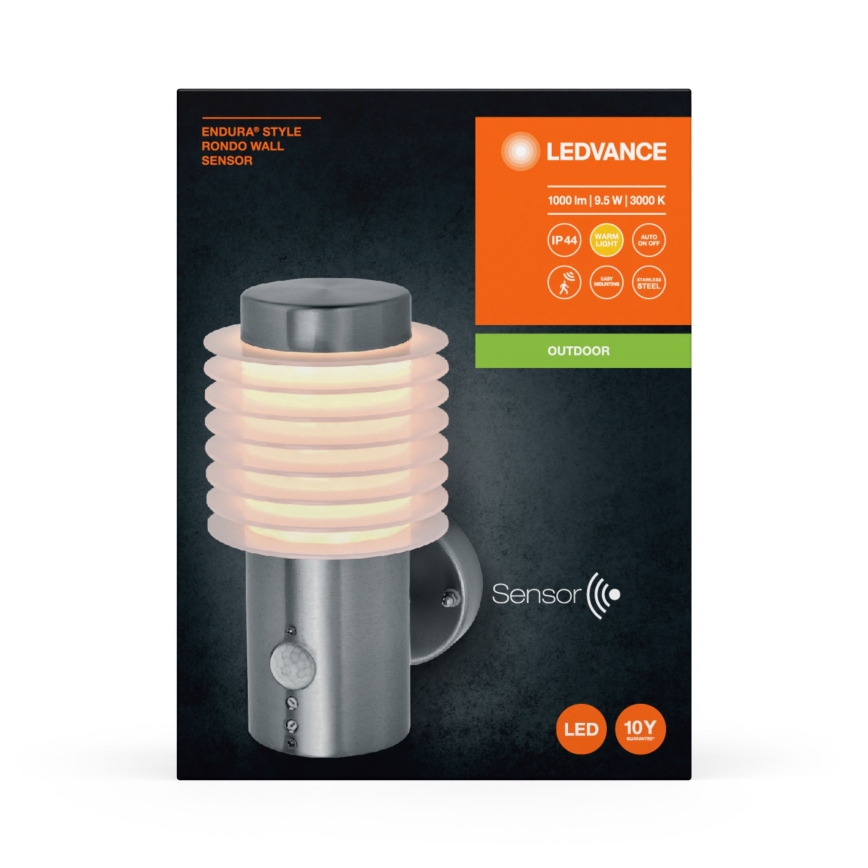 Aplică LED de exterior cu senzor Ledvance ENDURA RONDO LED/9,5W/230V IP44 crom