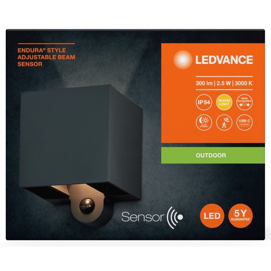 Aplică LED reîncărcabilă de exterior cu senzor Ledvance ENDURA STYLE LED/2,5W/5V IP54