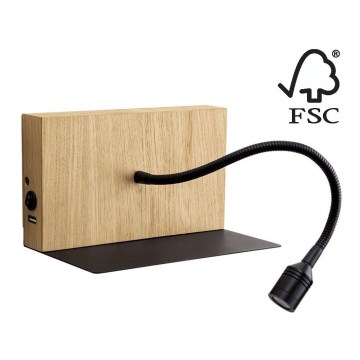 Aplică LED LECTOR LED/2,5W/230V USB stejar – certificat FSC