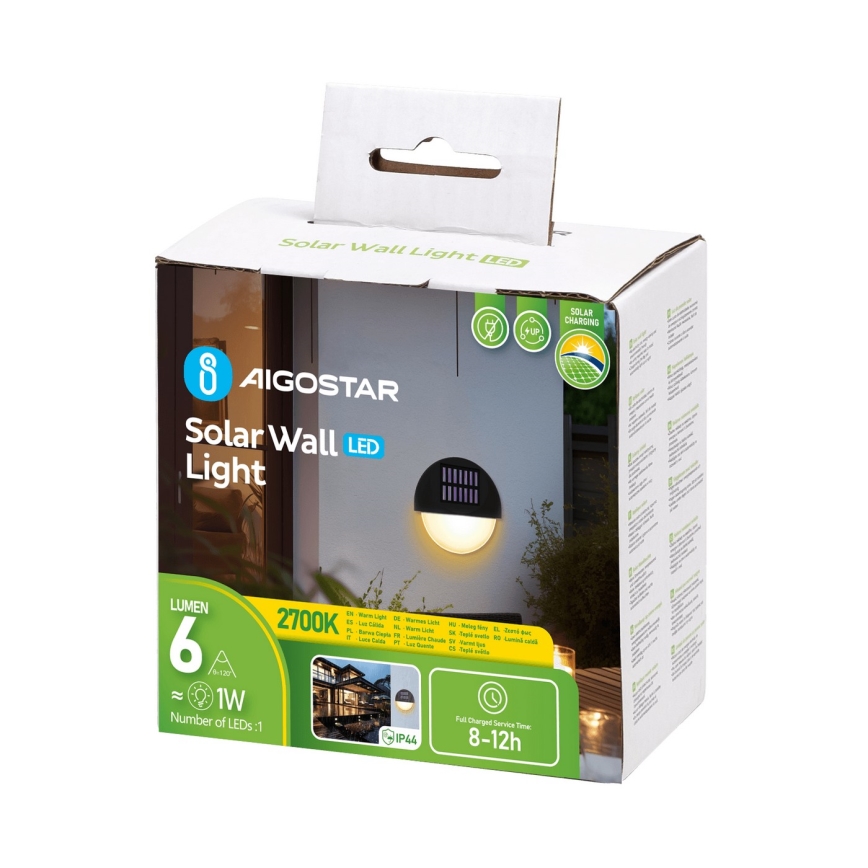 Aplică LED solară Aigostar LED/1W/1,2V negru 2700K IP44