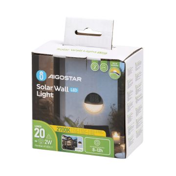 Aplică LED solară Aigostar LED/2W/1,2V negru 2700K IP44