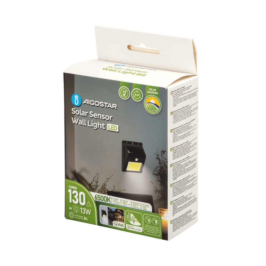 Aplică LED solară cu senzor Aigostar LED/13W/5,5V 6500K IP65