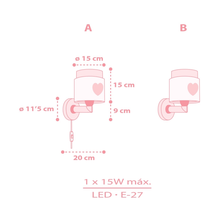 Aplică pentru copii BABY DREAMS 1xE27/15W/230V roz Dalber 76019S