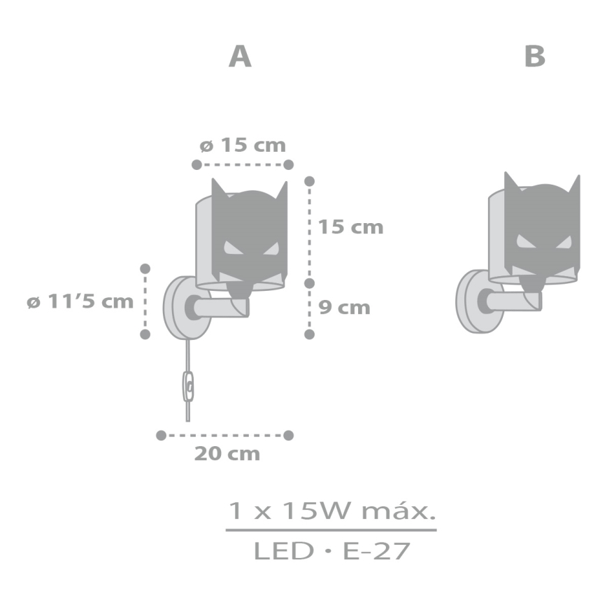 Aplică pentru copii Dalber 61809 DARK HERO 1xE27/15W/230V