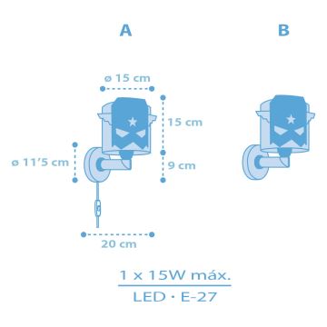 Aplică pentru copii Dalber 61819 BLUE HERO 1xE27/15W/230V