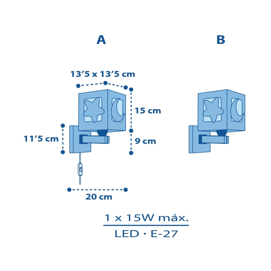 Aplică pentru copii MOONLIGHT 1xE27/15W/230V albastru Dalber 63239T