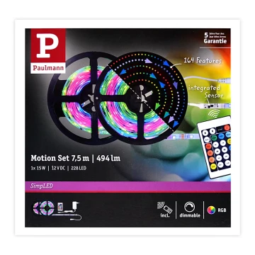 Bandă dimabilă LED RGB/10W Paulmann 70514 SIMPLED 7,5m 230V + telecomandă