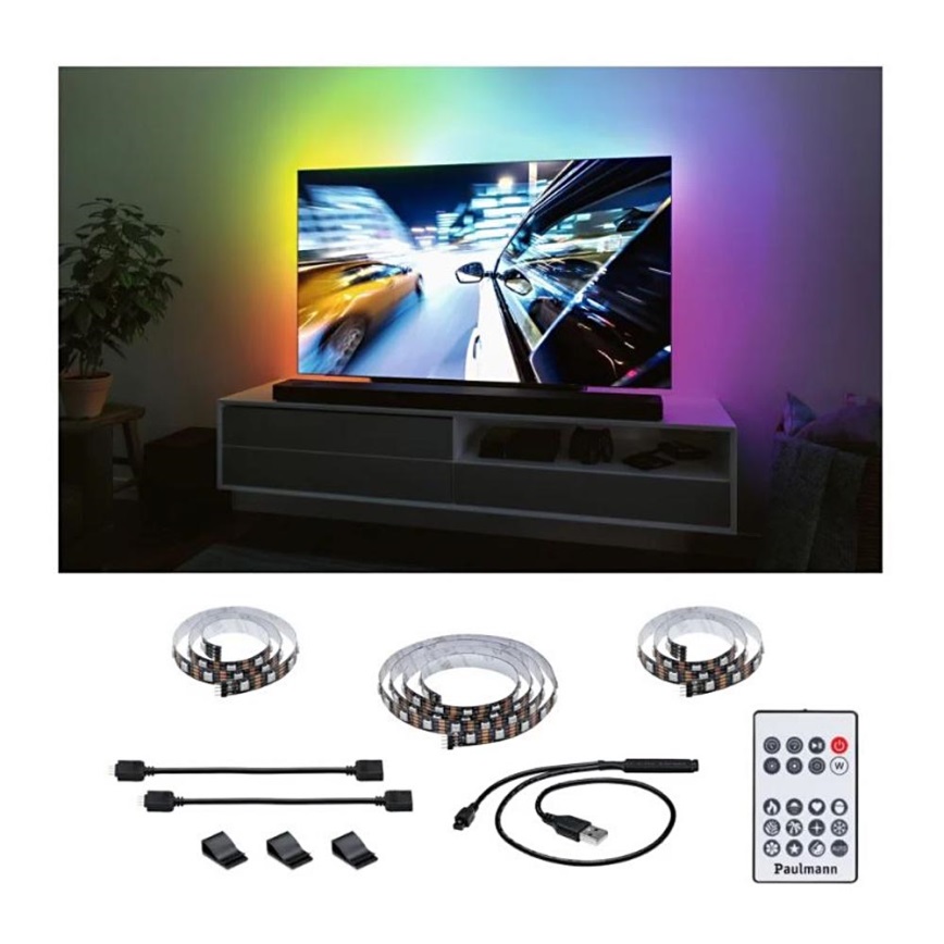 Bandă dimabilă pentru televizor LED/3,5W RGB 2m ZOLL 5V Paulmann 78880 + telecomandă