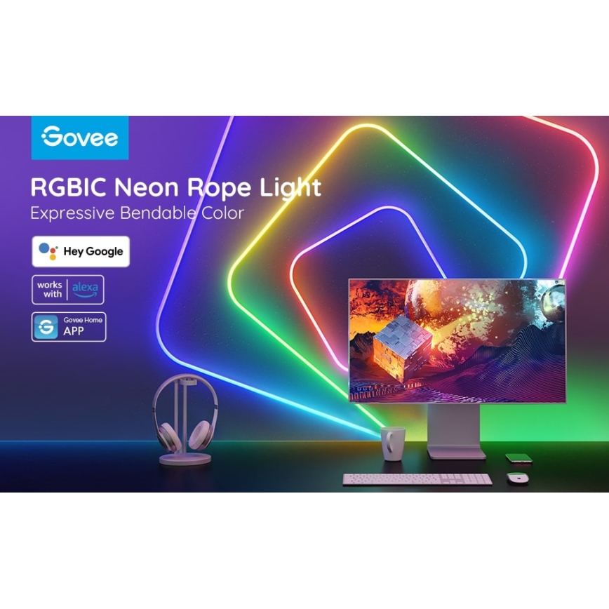 Bandă LED flexibilă Govee Neon SMART 2m RGBIC Wi-Fi IP67