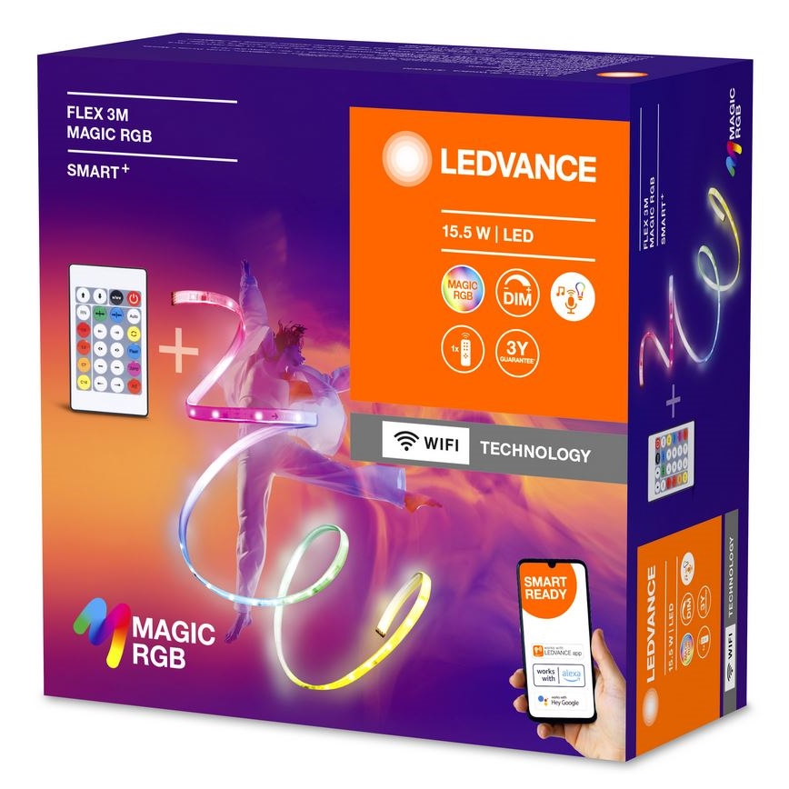 Bandă LED RGB dimabilă Ledvance SMART+ MAGIC FLEX 3m LED/15,5W/230V Wi-Fi + telecomandă