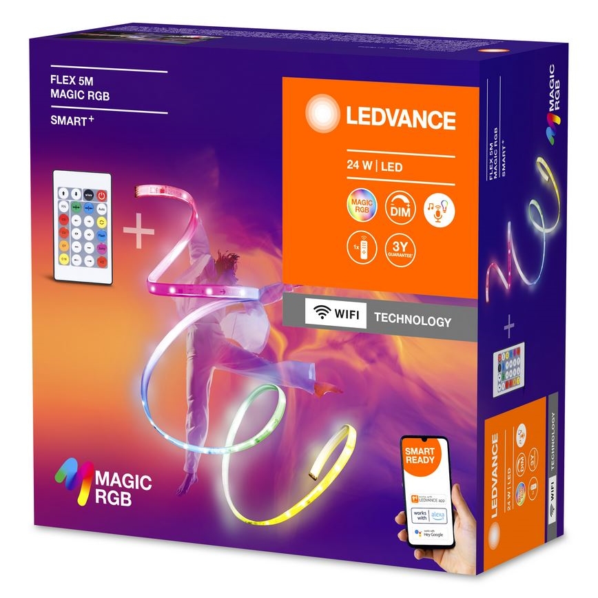 Bandă LED RGB dimabilă Ledvance SMART+ MAGIC FLEX 5m LED/24W/230V Wi-Fi + telecomandă
