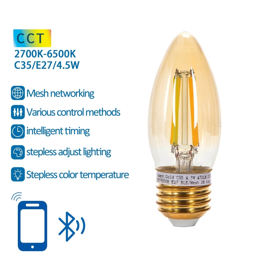 Bec LED Aigostar FILAMENT C35 E27/4,5W/230V 2700-6500K