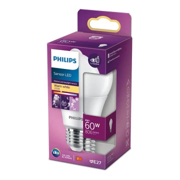 Bec LED cu senzor Philips A60 E27/8W/230V 2700K
