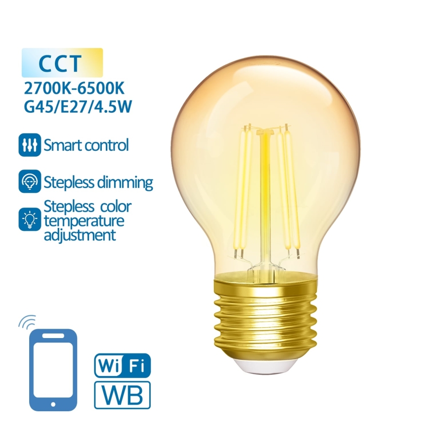 Bec LED dimabil Aigostar FILAMENT G45 E27/4,5W/230V 2700-6500K Wi-Fi
