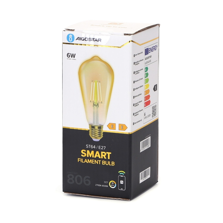 Bec LED dimabil FILAMENT ST64 E27/6W/230V 2700-6500K Wi-Fi Aigostar