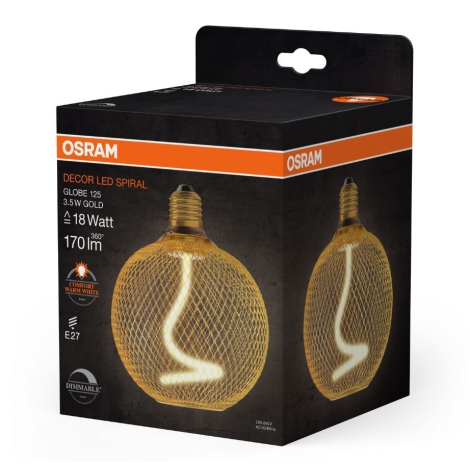 Bec LED dimabil Osram DECOR FILAMENT G125 E27/3,5W/230V 1800K auriu