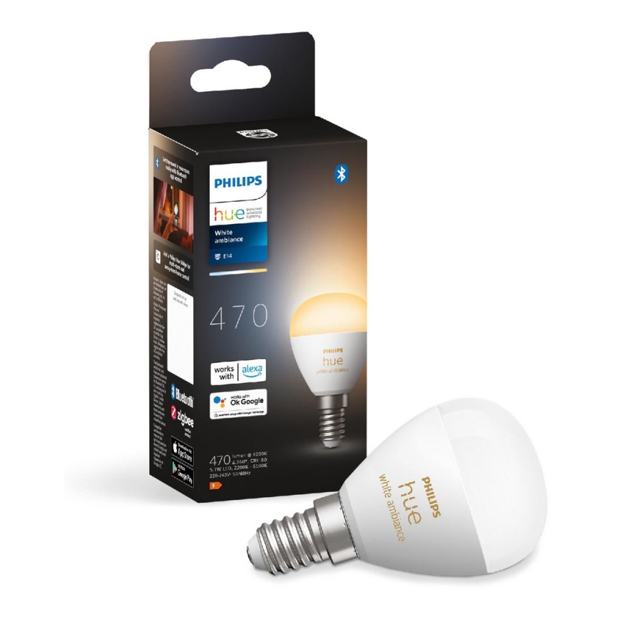 Bec LED dimabil Philips Hue WHITE AMBIANCE P45 E14/5,1W/230V 2200-6500K