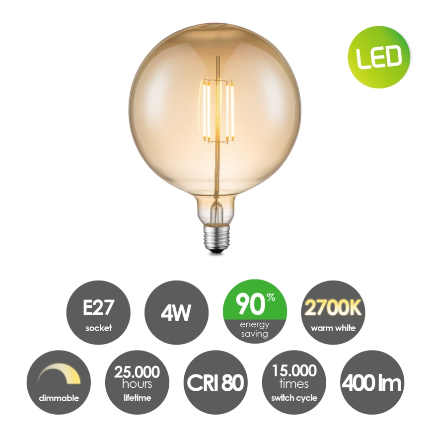 Bec LED dimabil VINTAGE EDISON G180 E27/4W/230V 2700K