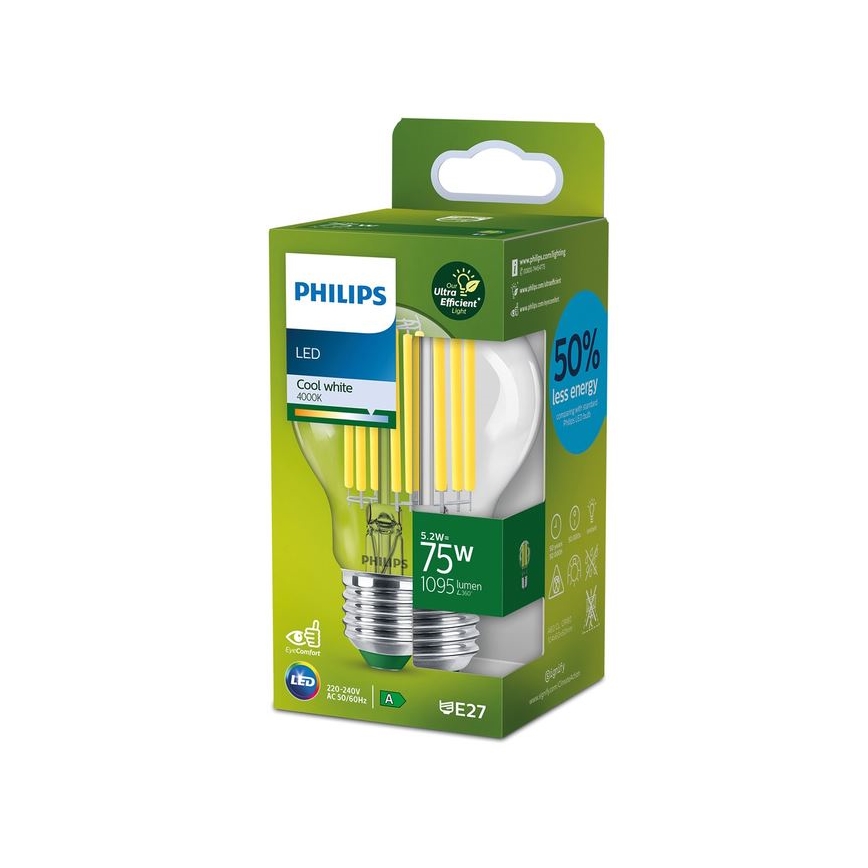 Bec LED FILAMENT Philips A70 E27/5,2W/230V 4000K