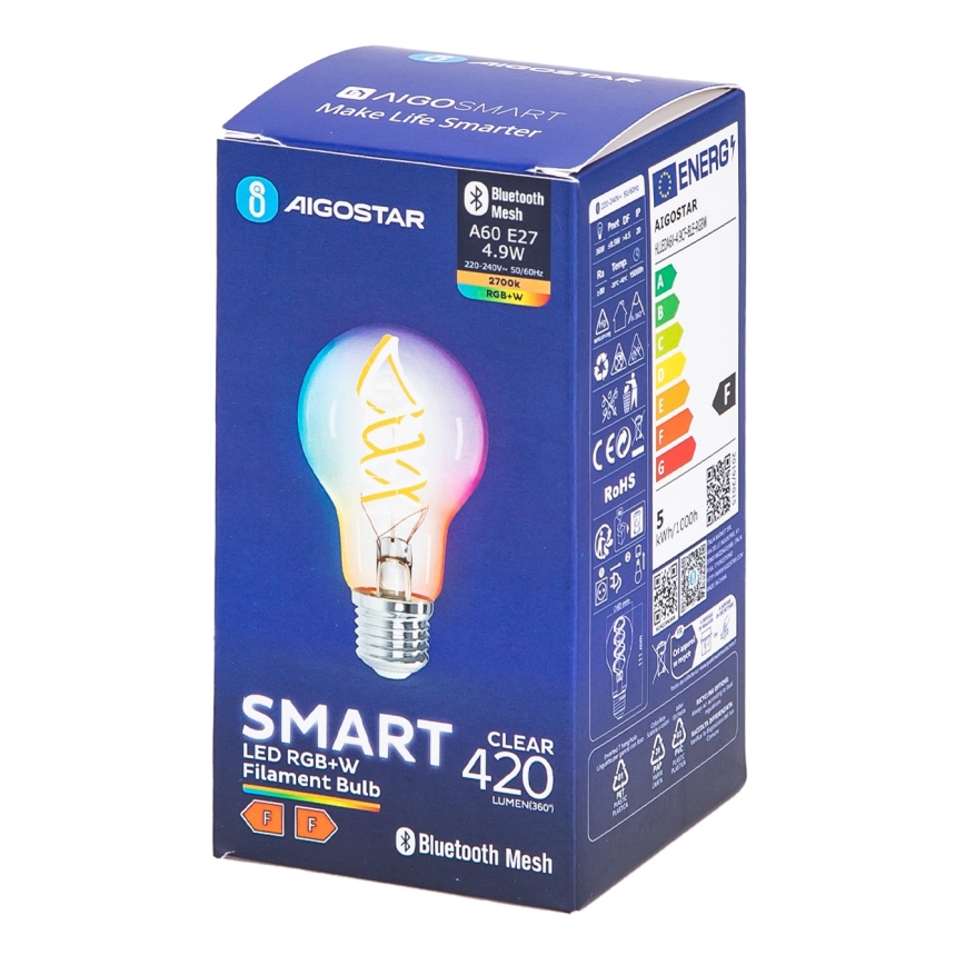 Bec LED RGBW Aigostar FILAMENT A60 E27/4,9W/230V 2700K