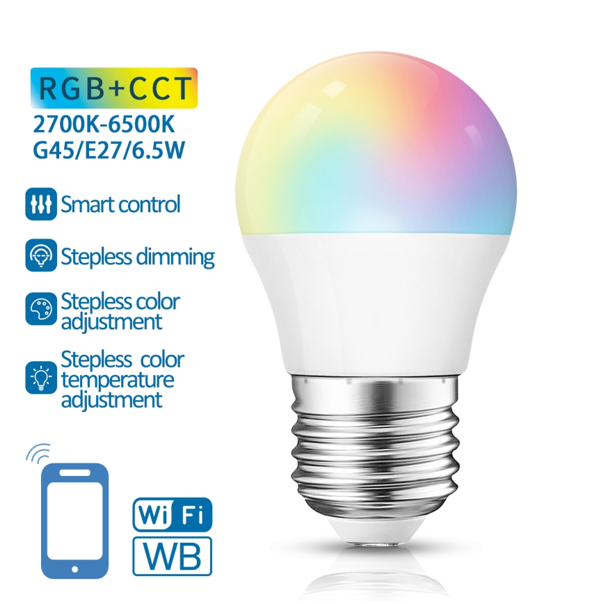 Bec LED RGBW dimabil Aigostar G45 E27/6,5W/230V 2700-6500K Wi-Fi