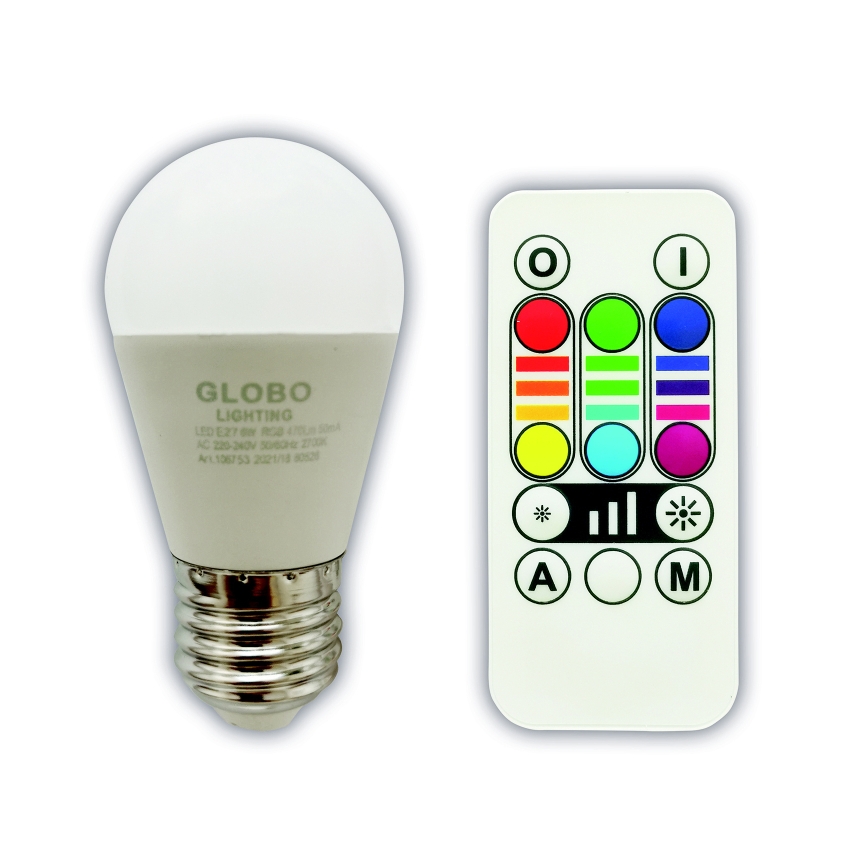 Bec LED RGBW dimabil Globo E27/6W/230V 3000K + telecomandă