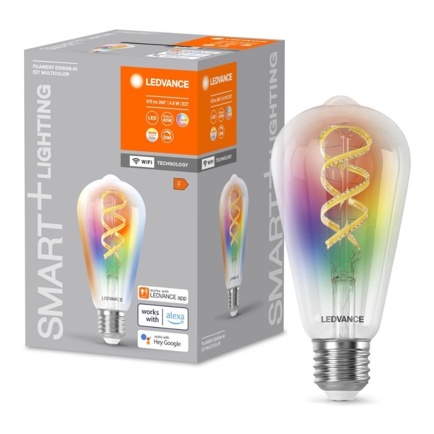 Bec LED RGBW dimabil Ledvance SMART+ FILAMENT EDISON ST64 E27/4,8W/230V 2700-6500K Wi-Fi