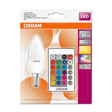 Bec LED RGBW dimabil Osram STAR E14/4,5W/230V 2700K + telecomandă