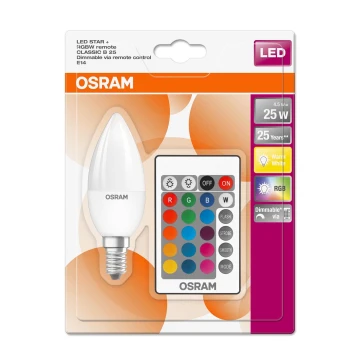 Bec LED RGBW dimabil Osram STAR E14/4,5W/230V 2700K + telecomandă