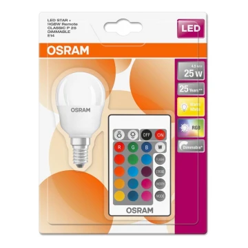 Bec LED RGBW dimabil RETROFIT E14/4,5W/230V 2700K + telecomandă - Osram