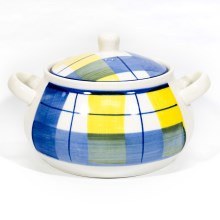 Castron ceramic cu capac pentru supă Lucie alb albastru