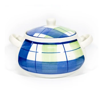 Castron ceramic cu capac pentru supă Lucie alb albastru