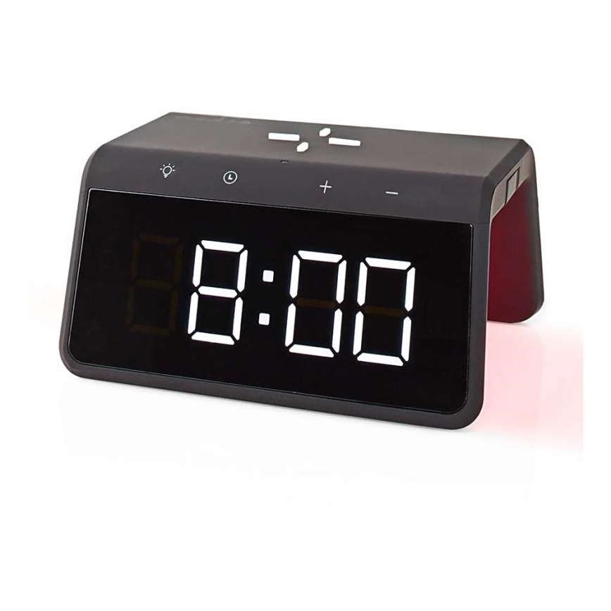 Ceas deșteptător cu afișaj LCD și încărcător fără fir 15W/230V negru