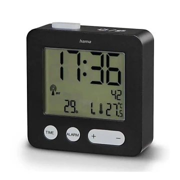 Ceas deșteptător cu afișaj LCD și termometru 2xAAA negru Hama