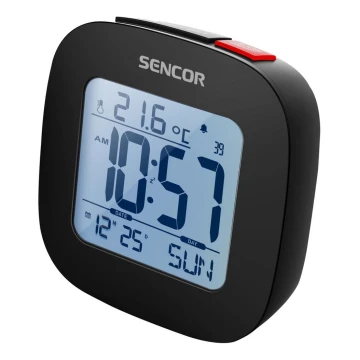 Ceas deșteptător cu afișaj LCD și termometru 2xAAA negru Sencor