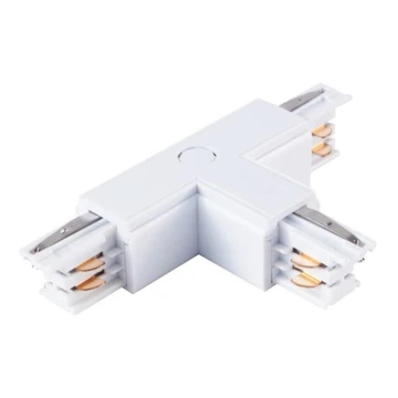 Conector trifazic pentru corpuri de iluminat în sistem pe șină TRACK alb tip T